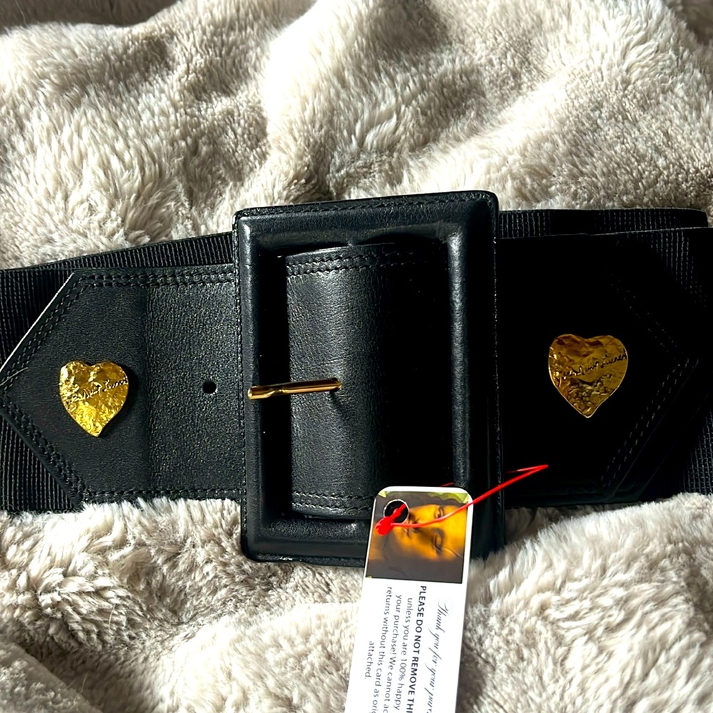 ⭐️SOLD⭐️ Yves Saint Laurent Wide Belt with Hearts Gold Metal YSL Leather Stretch